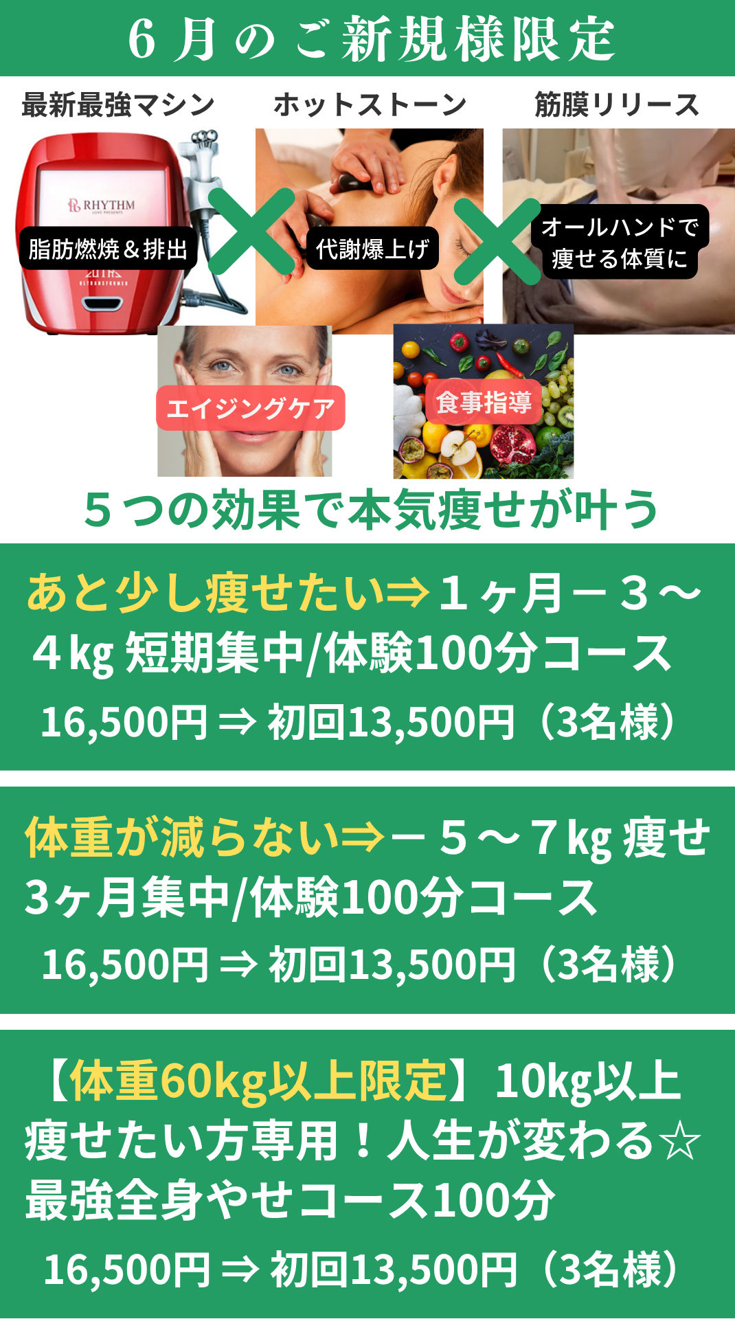 6月の痩身ダイエットのご新規様限定メニュー