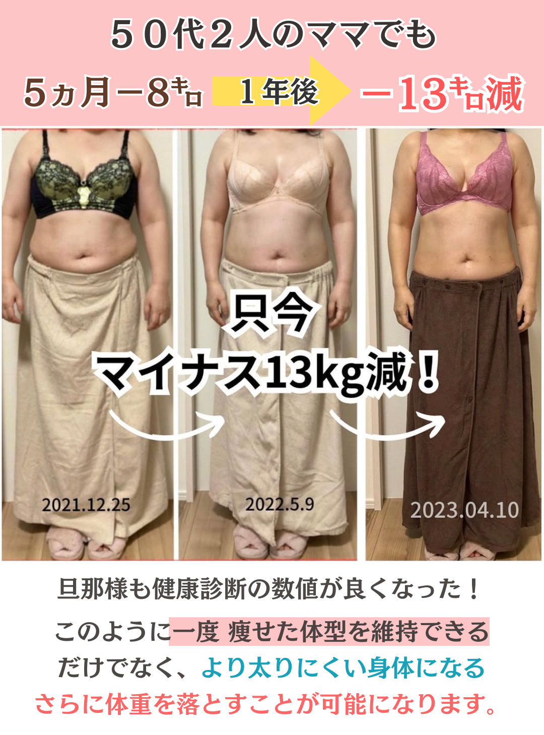 １年後－13キロ減のビフォーアフターの画像