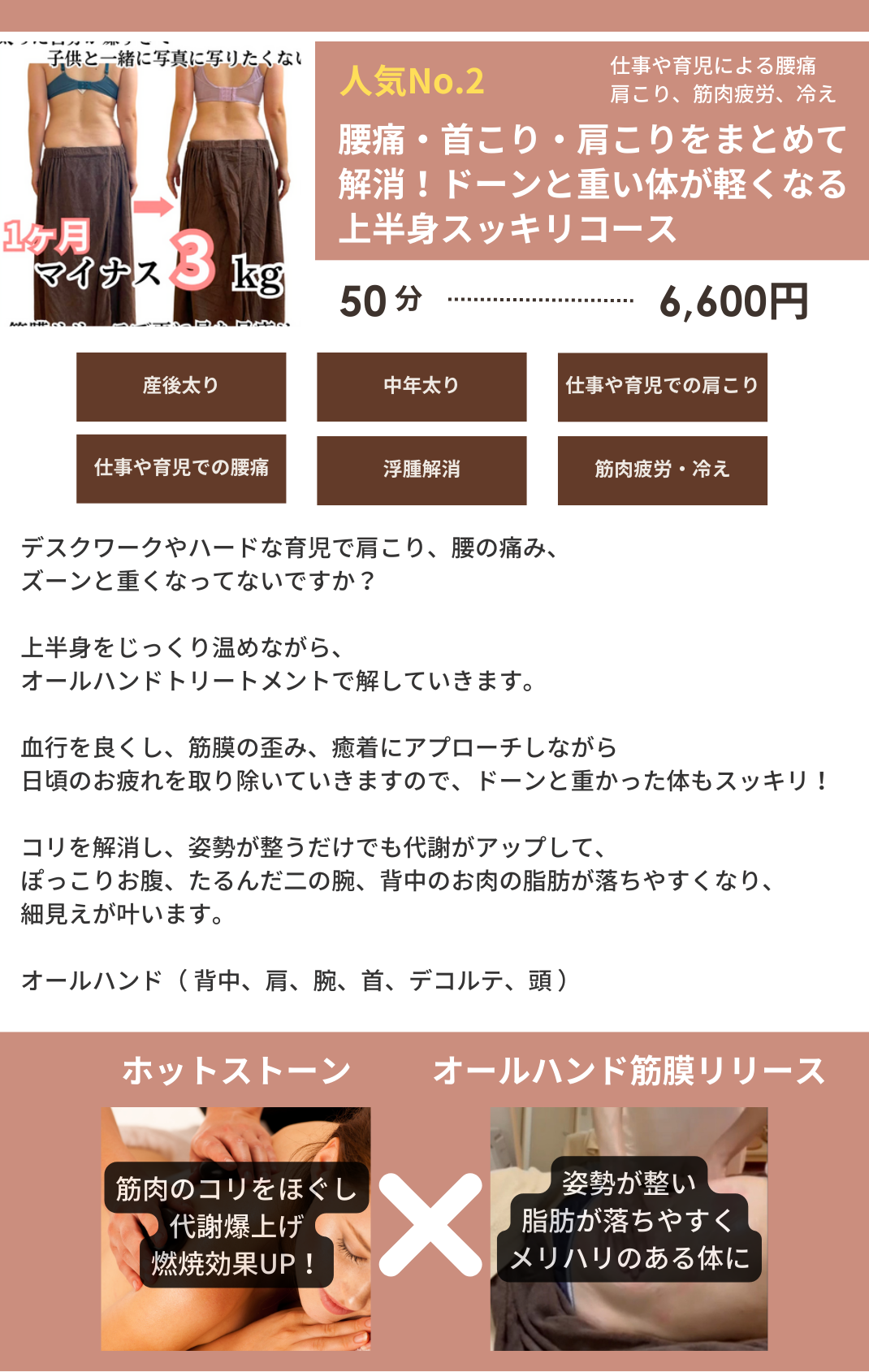 【人気No.2】腰/背中/肩/首コリまとめて解消で背中美人に!上半身スッキリコース50分の画像