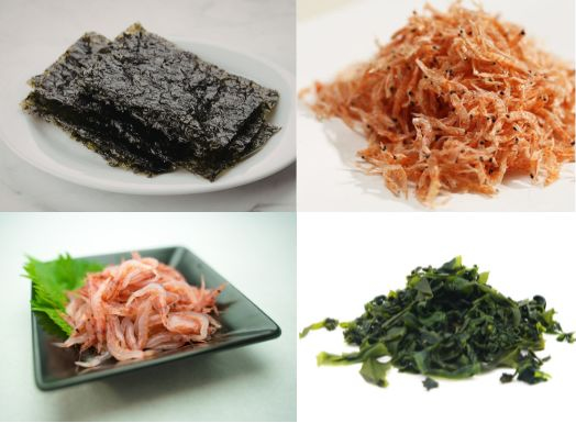 海苔、アミエビ、桜エビ、ワカメの画像