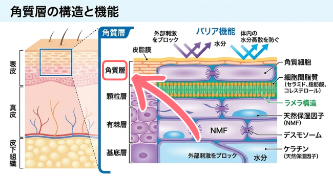 角質層の位置や役割を解説した画像