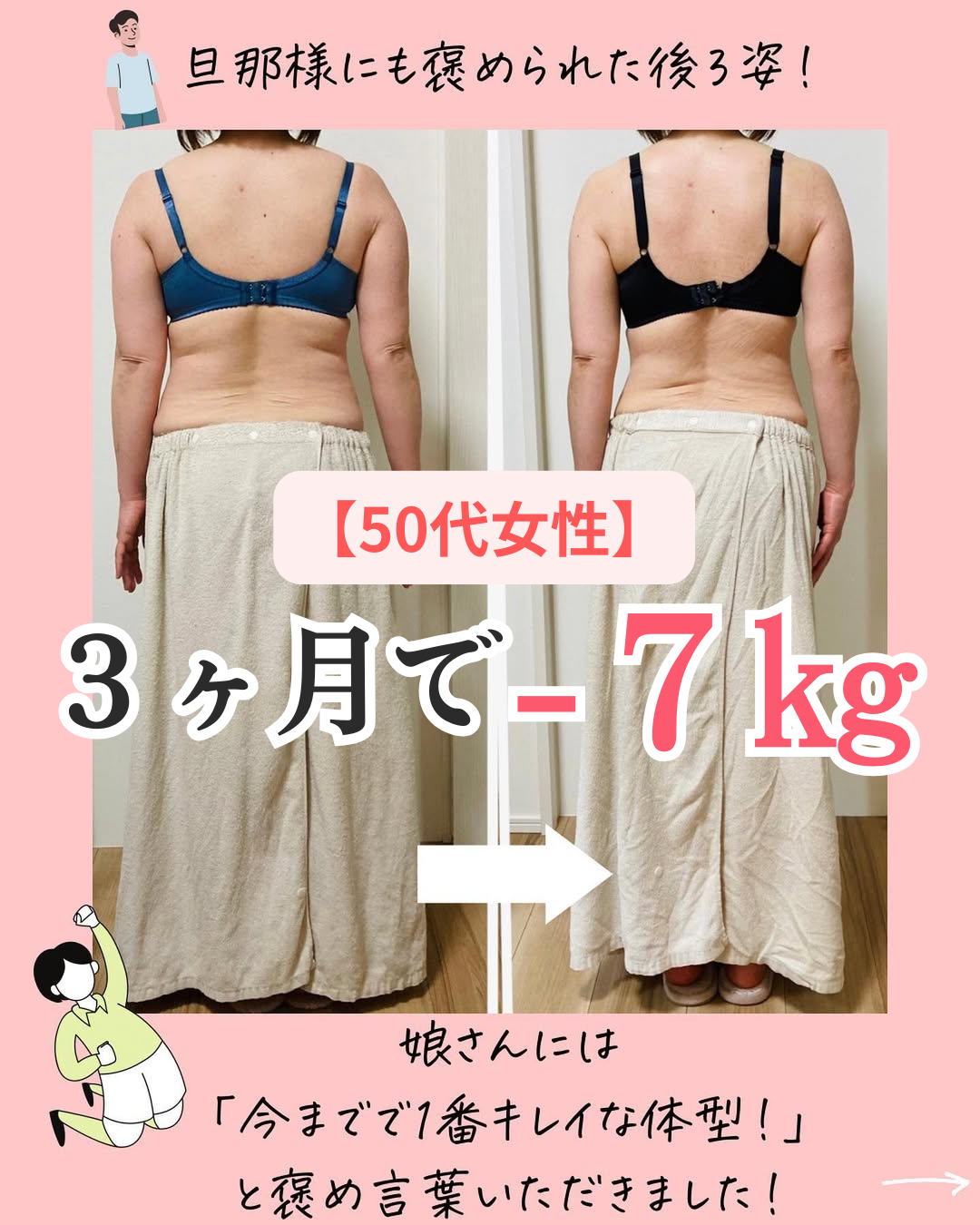 【50代女性】3ヵ月で-7キロ痩せたビフォーアフター写真