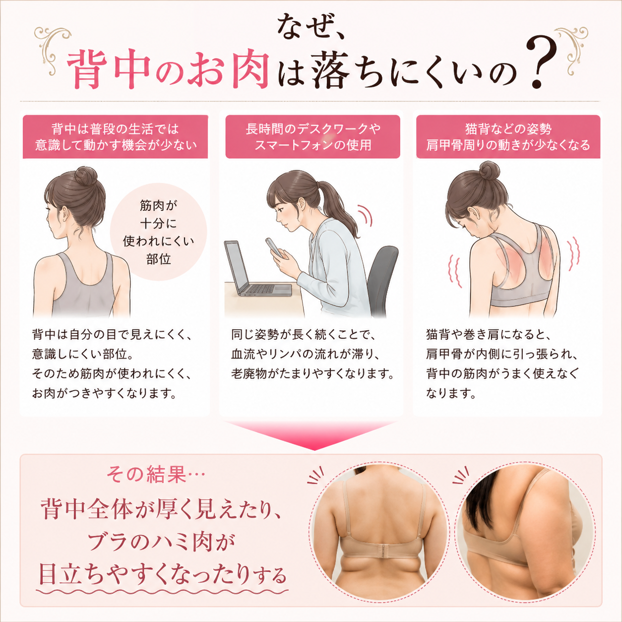 背中のお肉は落ちにくい原因の解説画像