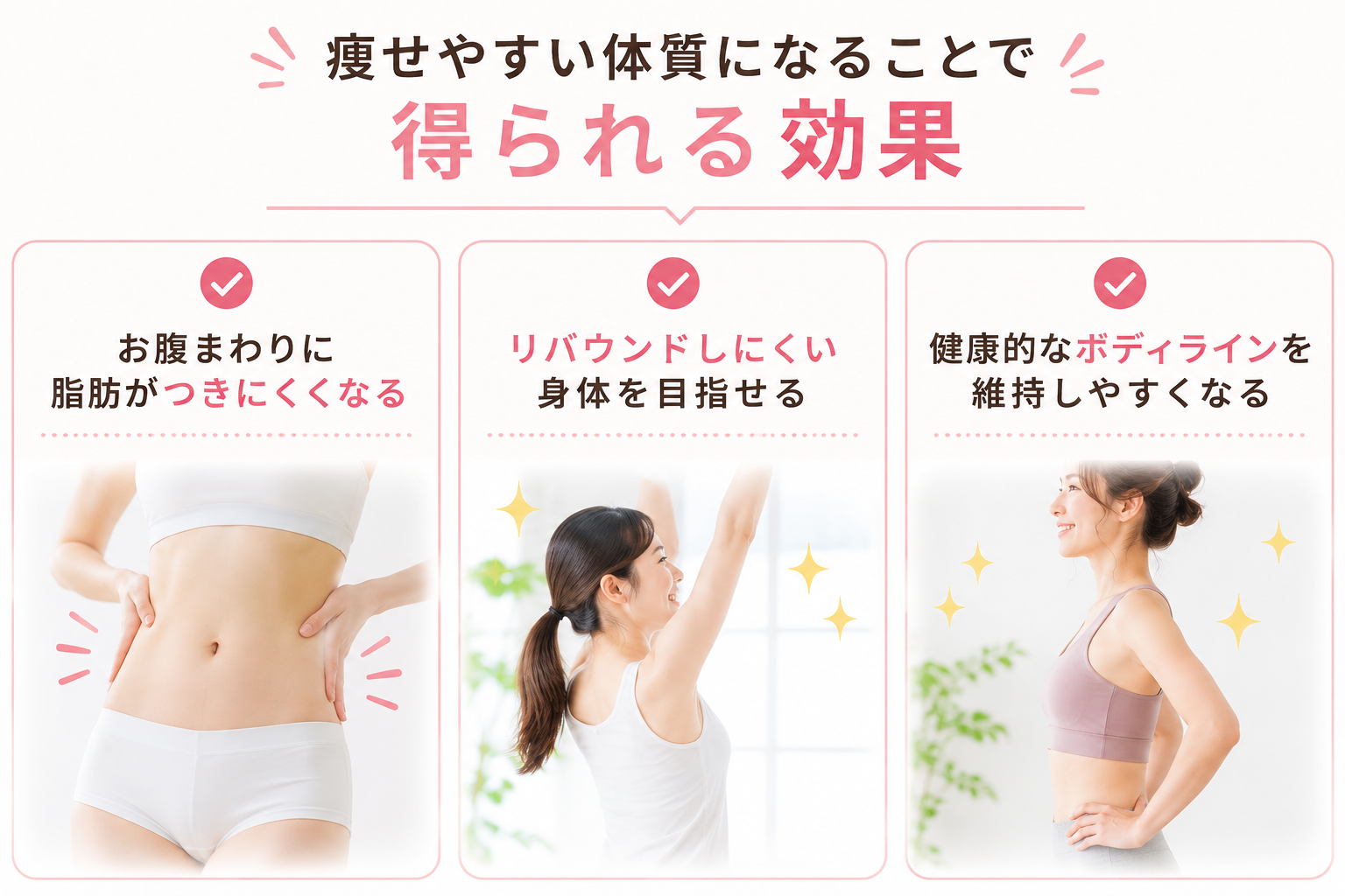 痩せやすい体質になることで得られる３つの効果の画像